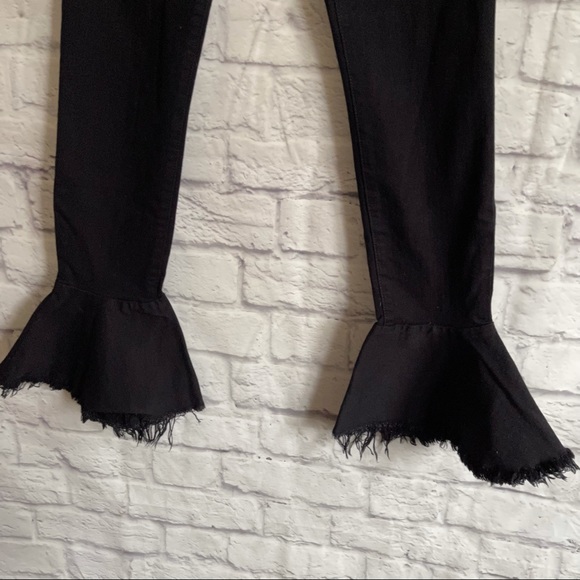 FRAME Denim Le Skinny De Jeanne Flounce Raw Edge Flare Jeans Black - Picture 6 of 11
